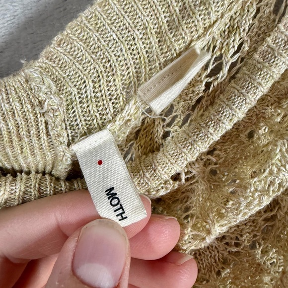 Anthropologie Moth Oversized Crochet Sweater Size L Tan Linen Fairy Shabby Chic - Picture 4 of 7